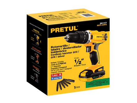 Rotomartillo inalámbrico Pretul 26117  1/2',batería ion litio 20V,Pretul