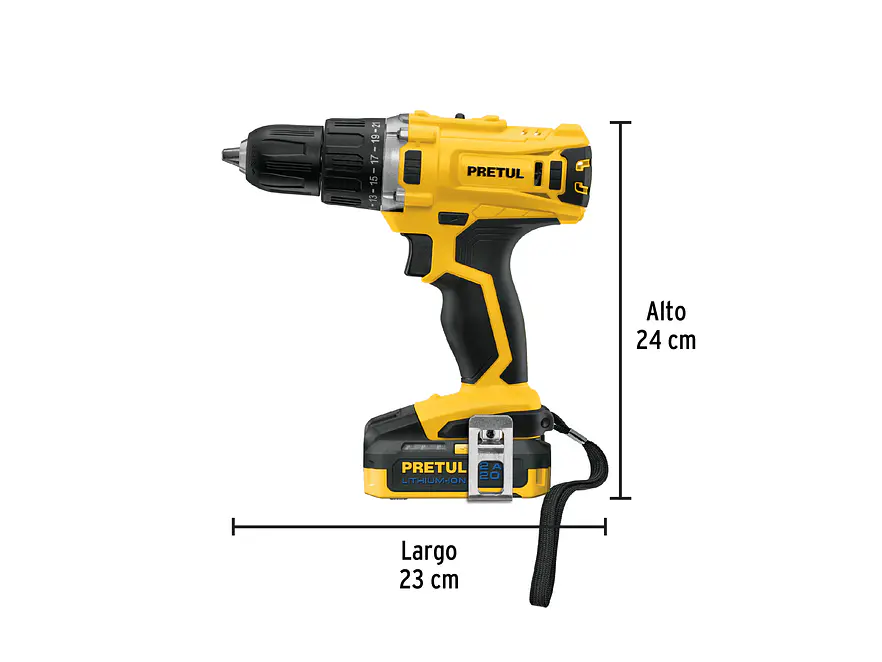 Taladro inalámbrico 3/8' Pretul 26118 , batería ion litio 20 V