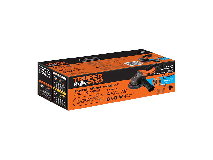 Combo Esmeriladora Truper 100250 4-1/2' 800W con lentes de seguridad y flexómetro  - Foto 2 | aztools.co