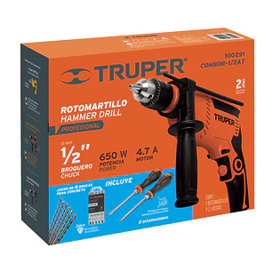 Combo rotomartillo Truper 100291 650W con brocas y desarmadores 