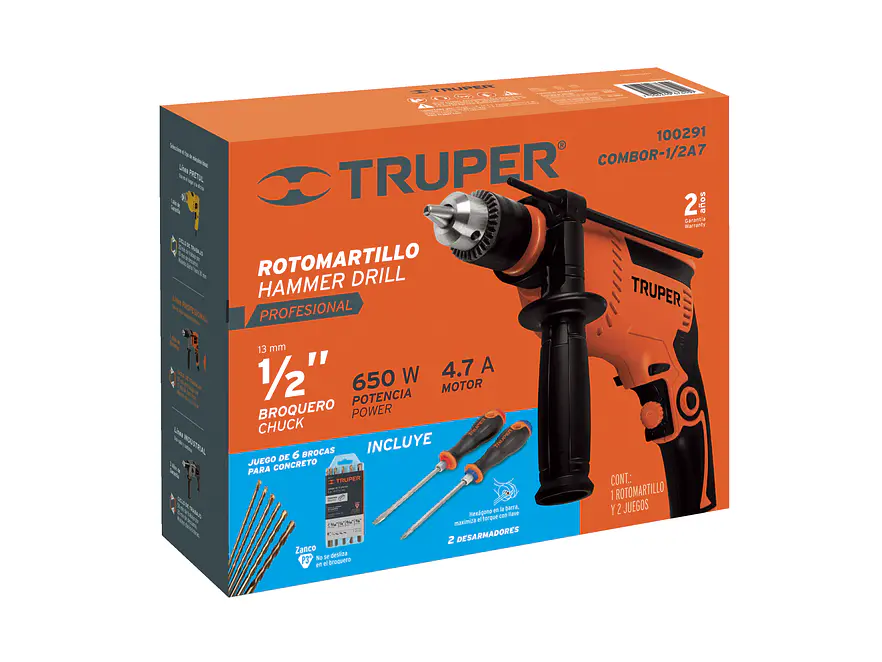 Combo rotomartillo Truper 100291 650W con brocas y desarmadores  - Foto 2 | aztools.co