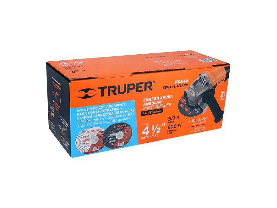 Esmeriladora 4-1/2' 850W c/5 discos de corte y 5 desbaste TRUPER 101544 - Foto 2 | aztools.co