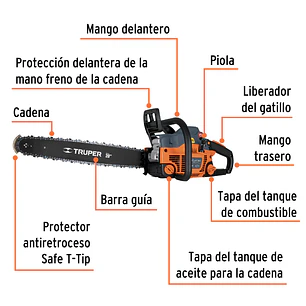 Motosierra a gasolina, motor 51 cc, barra 20'