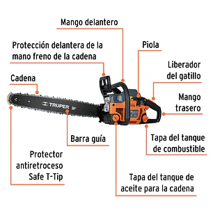 Motosierra a gasolina, motor 45 cc, barra 20'