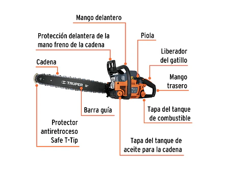 Motosierra a gasolina, motor 45 cc, barra 20'