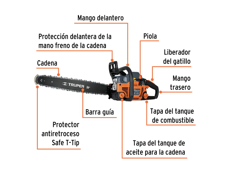 Motosierra a gasolina, motor 45 cc, barra 20'