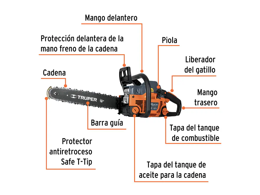 Motosierra a gasolina, motor 45 cc, barra 16'