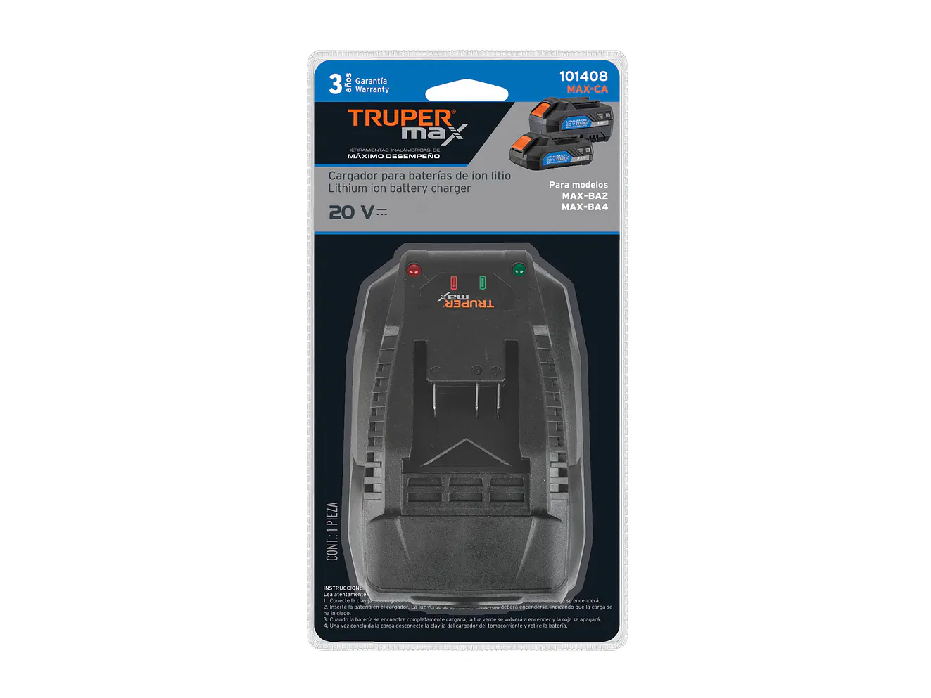 Cargador de baterías ion litio Truper MAX de 20 V - Foto 2 | aztools.co