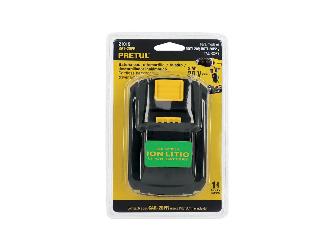 Batería ión litio Pretul 21019, 20 V para rotomartillo ROTI-20P,  - Foto 2 | aztools.co