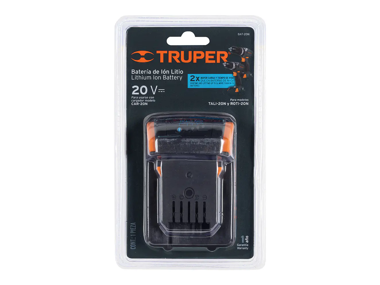Batería ión Litio, 20 V para TALI-20N y ROTI-20N TRUPER 15041 - Foto 2 | aztools.co