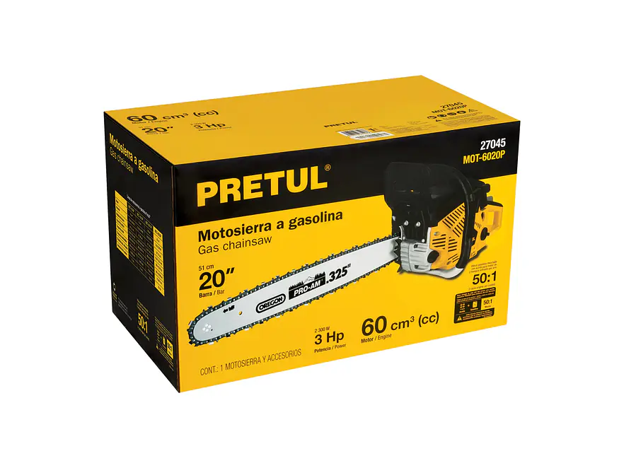 Motosierra a gasolina, motor 60 cc, barra 20', Pretul