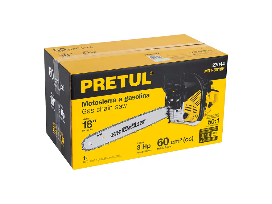 Motosierra a gasolina, motor 60 cc, barra 18', Pretul