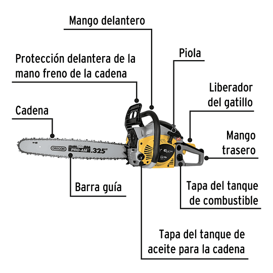 Motosierra a gasolina, motor 45 cc, barra 20', Pretul