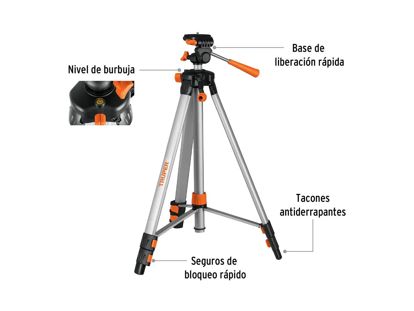 Tripié extensible de aluminio para nivel láser Truper 100811, 50-150 cm