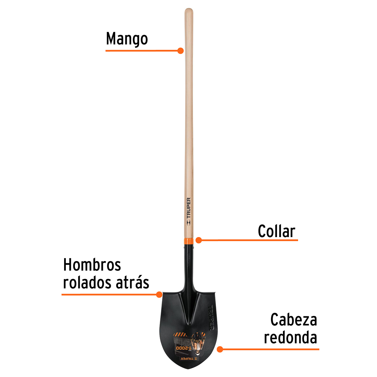 Pala redonda, T-2000, # 2, mango largo TRUPER 10604 2