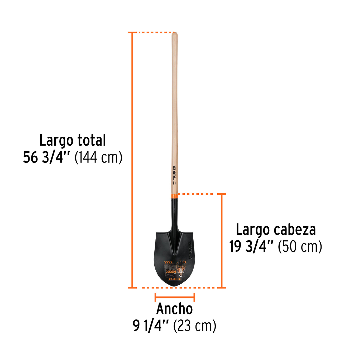 Pala redonda, T-2000, # 2, mango largo TRUPER 10604 3