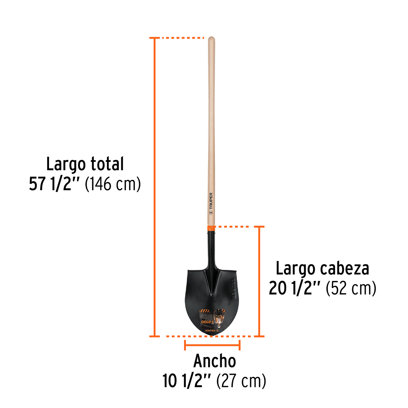 Pala redonda, T-2000, # 4, mango largo TRUPER 10605 2