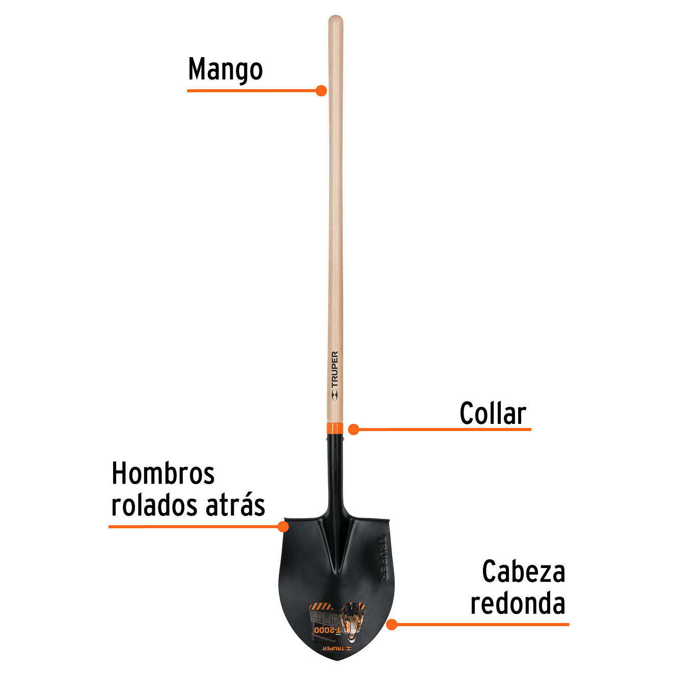 Pala redonda, T-2000, # 4, mango largo TRUPER 10605 3