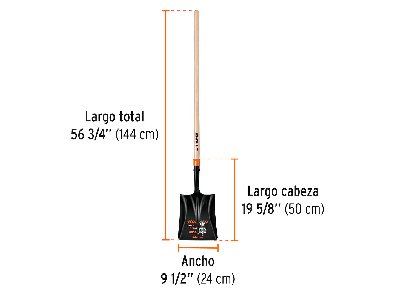 Pala cuadrada, T-2000, #2 mango largo TRUPER 17176 - Foto 2 | aztools.co