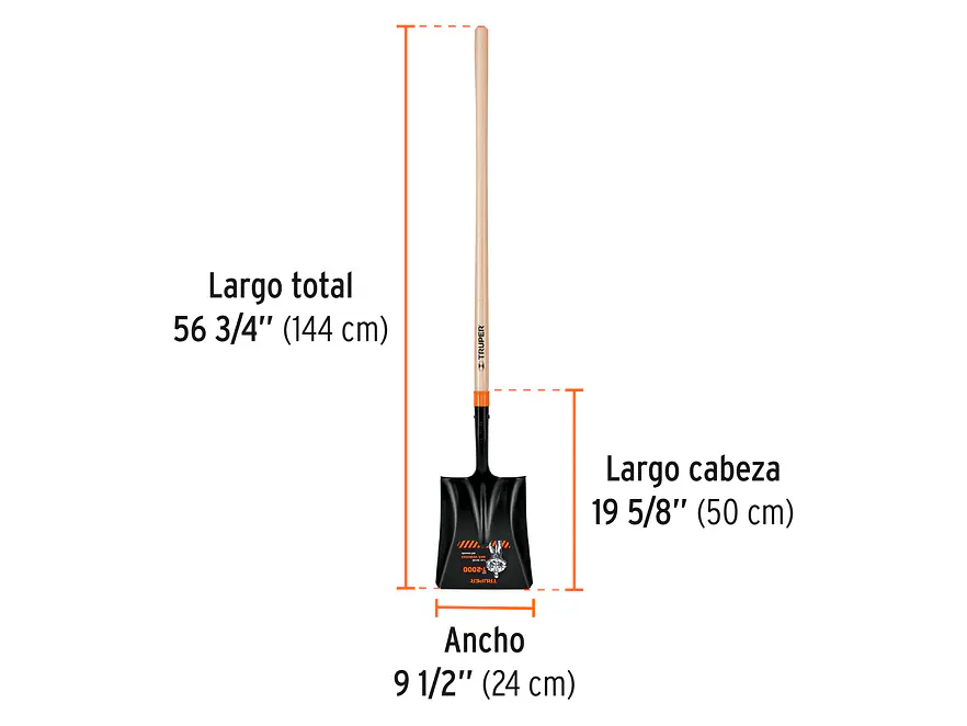 Pala cuadrada, T-2000, #2 mango largo TRUPER 17176 - Foto 2 | aztools.co