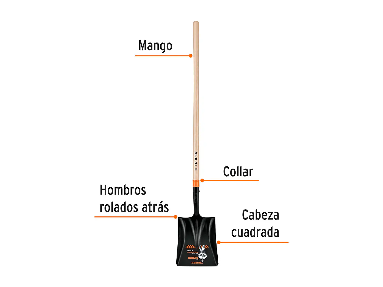 Pala cuadrada, T-2000, #2 mango largo TRUPER 17176 - Foto 3 | aztools.co