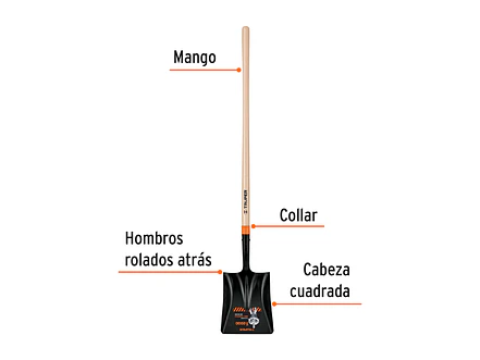 Pala cuadrada, T-2000, #2 mango largo TRUPER 17176 - Foto 3 | aztools.co