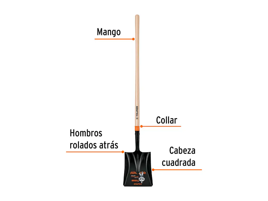 Pala cuadrada, T-2000, #2 mango largo TRUPER 17176 - Foto 3 | aztools.co