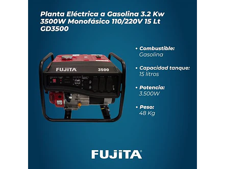 Planta Eléctrica a Gasolina Fujita GD3500 3500W 7.0HP Monofásica - Foto 6 | aztools.co