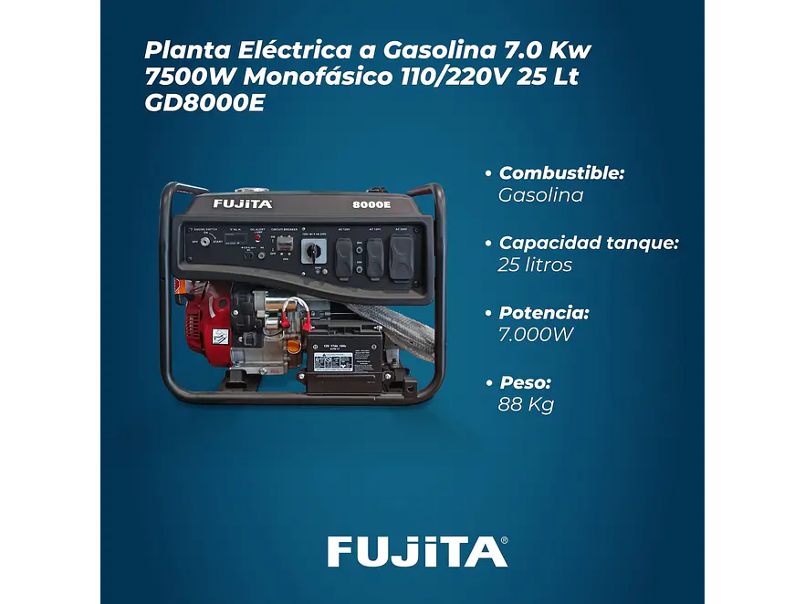 Planta Eléctrica 7500W Gasolina Fujita GD8000E con Arranque Eléctrico - Foto 5 | aztools.co