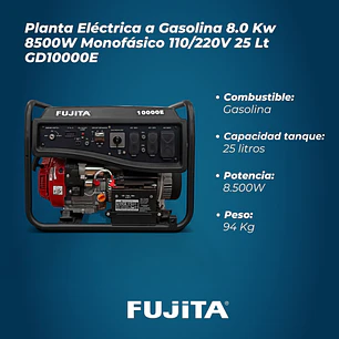 Planta Eléctrica 8500W Gasolina Fujita GD10000E Portátil y Potente