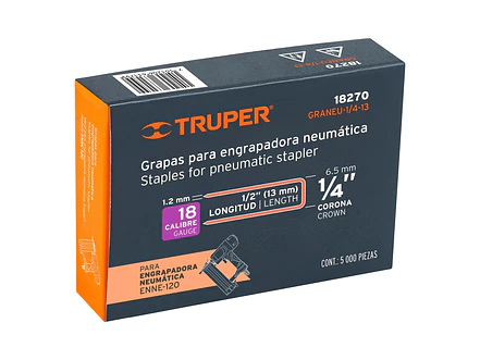 GRANEU-1/4-13 Grapas para grapadora neumática ENEU-1/4, 13mm, 5,000 pzas TRUPER 18270 - Foto 4 | aztools.co