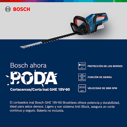 Cortasetos Inalámbrico Bosch GHE 18V-60 | Sin Baterías  10