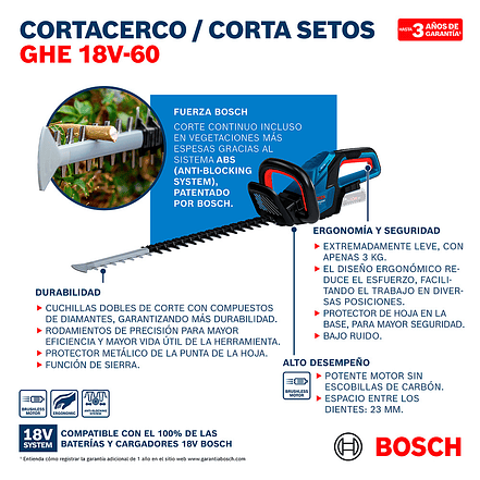 Cortasetos Inalámbrico Bosch GHE 18V-60 | Sin Baterías  6