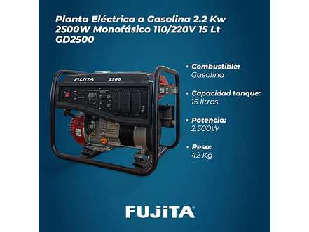 Planta Eléctrica a Gasolina Fujita GD2500 2500W Monofásica Portátil - Foto 3 | aztools.co