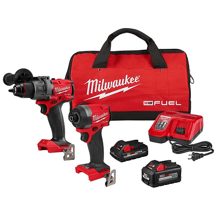 Kit Taladro Percutor y Atornillador de Impacto Milwaukee 3698-22CX M18 FUEL™ con 2 Baterías High Output y Cargador