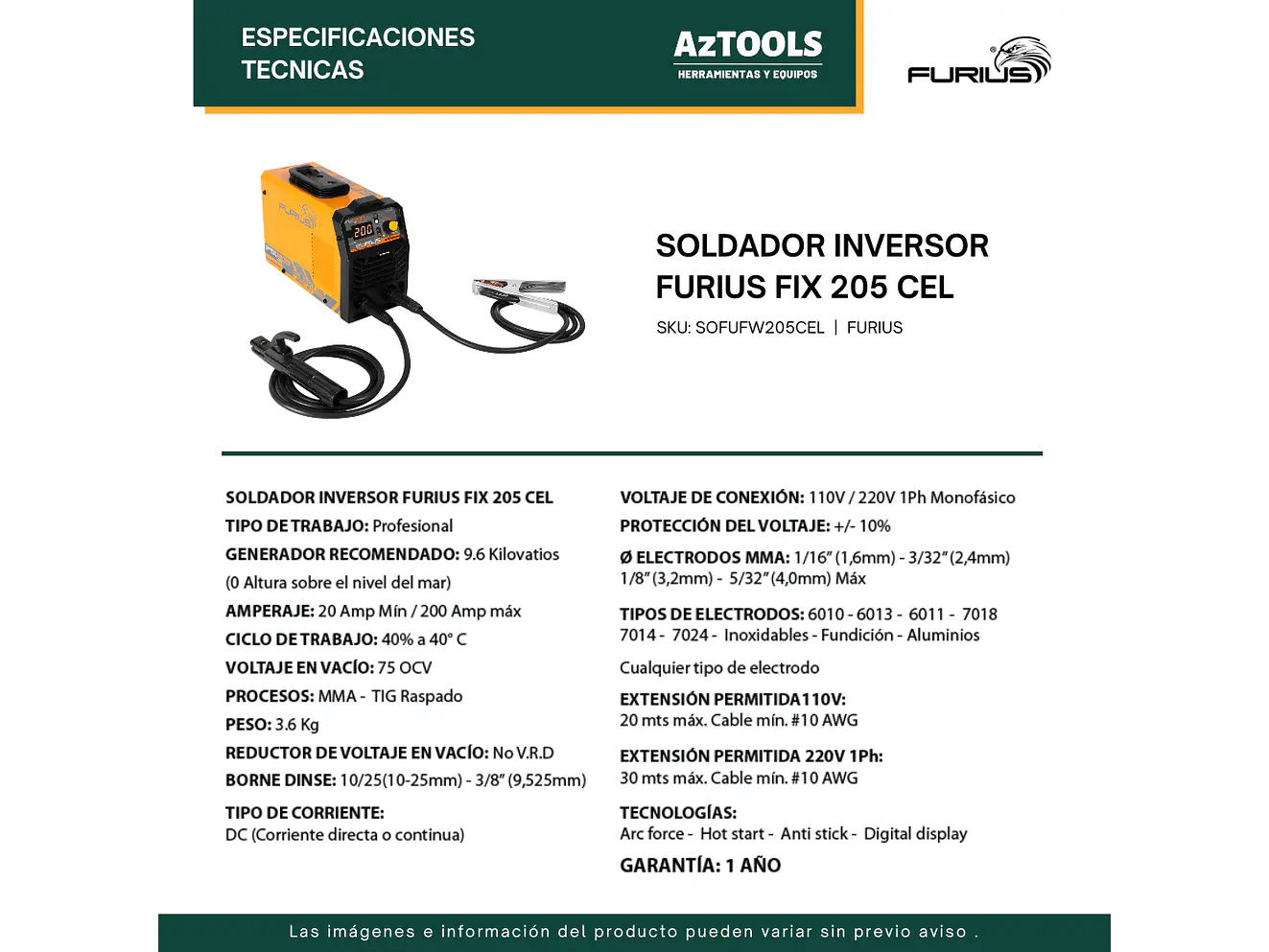 Soldadora Inversora FURIUS FIX 205 CEL | 200A | 110/220V | Soldador Multiproceso - Foto 3 | aztools.co