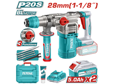 Rotomartillo Brushless 20V TOTAL UTRHLI202885 Industrial 4.5J + 2 Baterías + Accesorios - Foto 2 | aztools.co