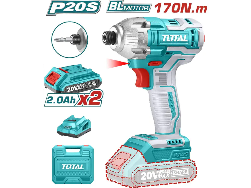 Atornillador de Impacto Inalámbrico 20V TOTAL UTIRLI2017 170Nm Kit Industrial - Foto 1 | aztools.co