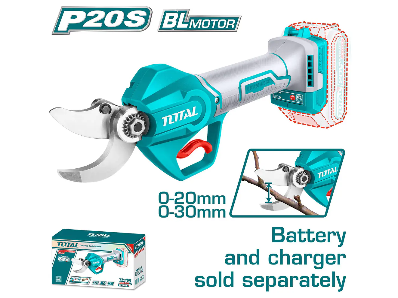 Tijera de Podar Inalámbrica 20V TOTAL TSSLI20308 Industrial Super (Sin Batería) - Foto 2 | aztools.co