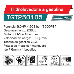 Hidrolavadora a Gasolina TOTAL TGT250105 6HP 3100 PSI Profesional