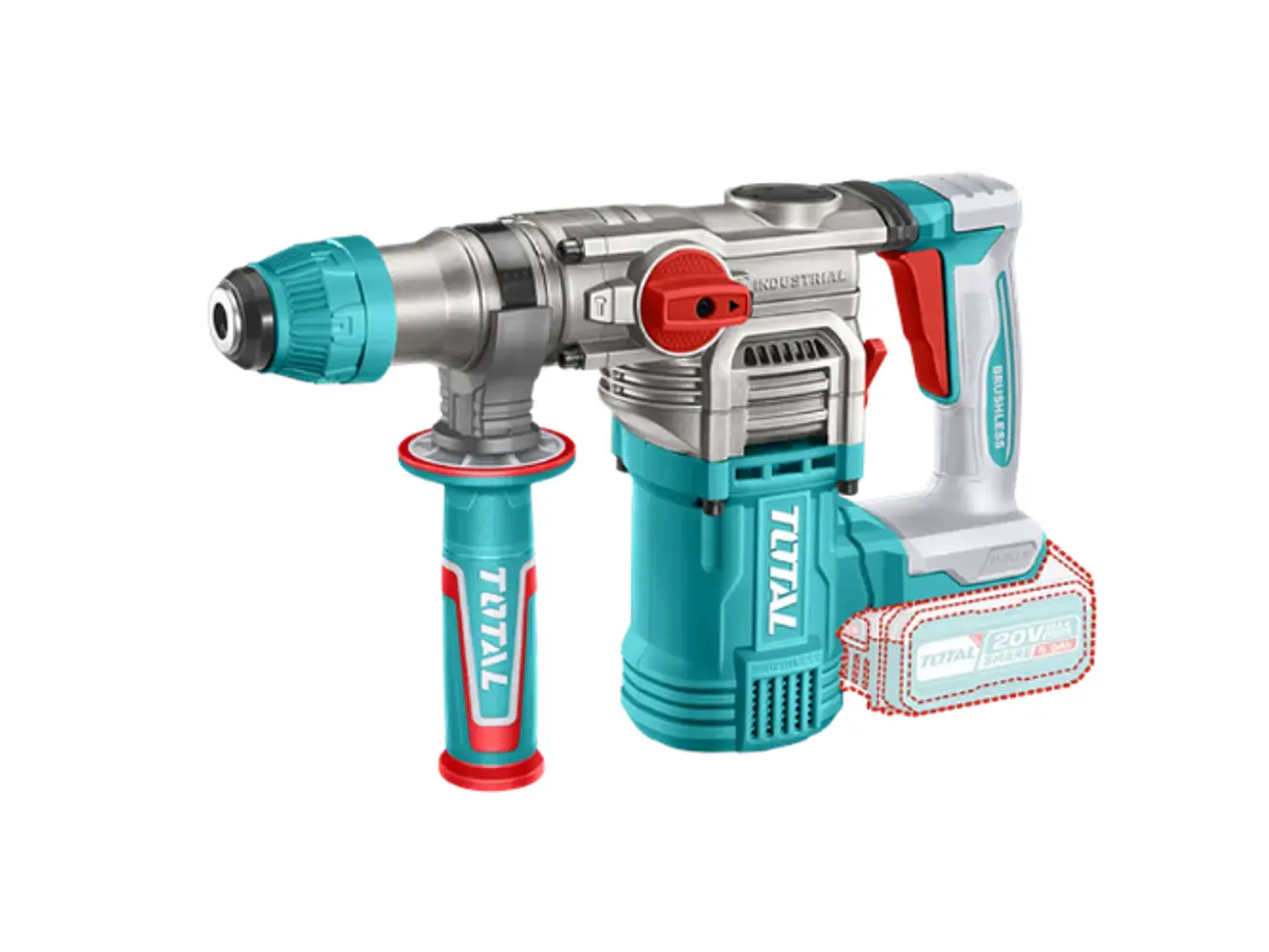 Rotomartillo Brushless 20V TOTAL UTRHLI202885 Industrial 4.5J + 2 Baterías + Accesorios - Foto 3 | aztools.co