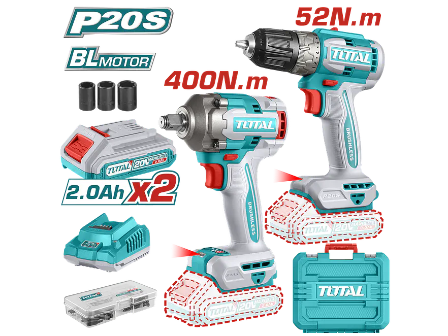 Combo Brushless 20V TOTAL UTCKLI20271 Taladro Percutor + Llave de Impacto - Envío a todo Colombia | aztools.co