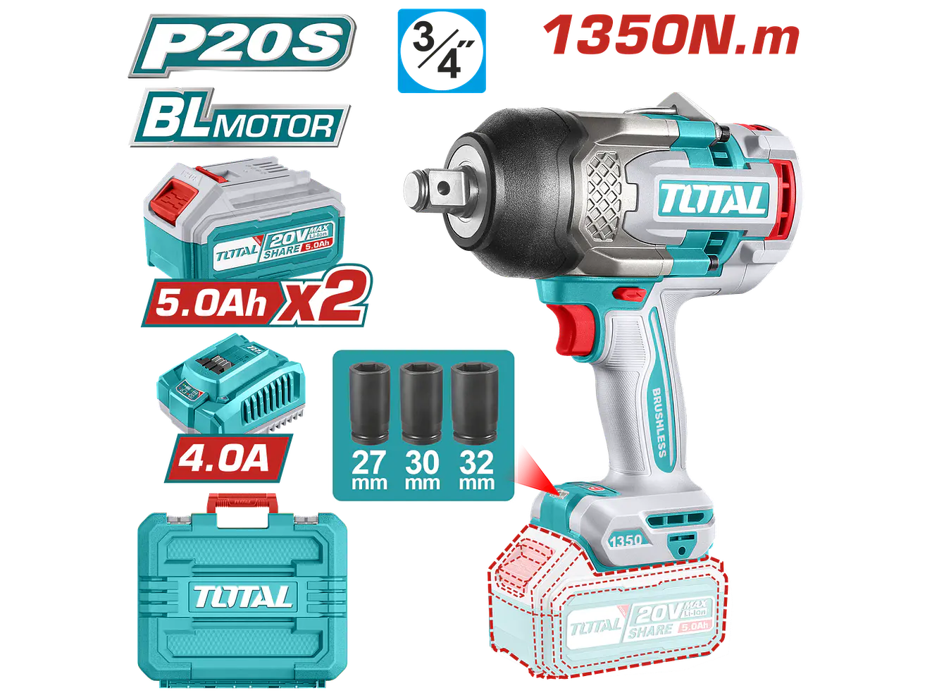 Llave de Impacto Industrial TOTAL UTIWLI20135 3/4