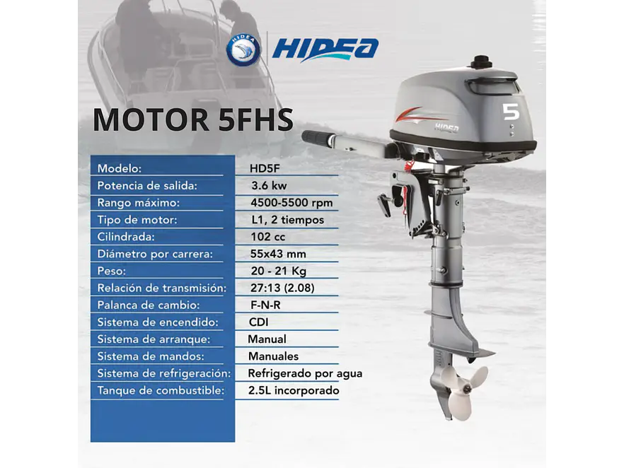 Motor Fuera de Borda Hidea 5HP 2 Tiempos Portátil Referencia 5FHS - Foto 2 | aztools.co