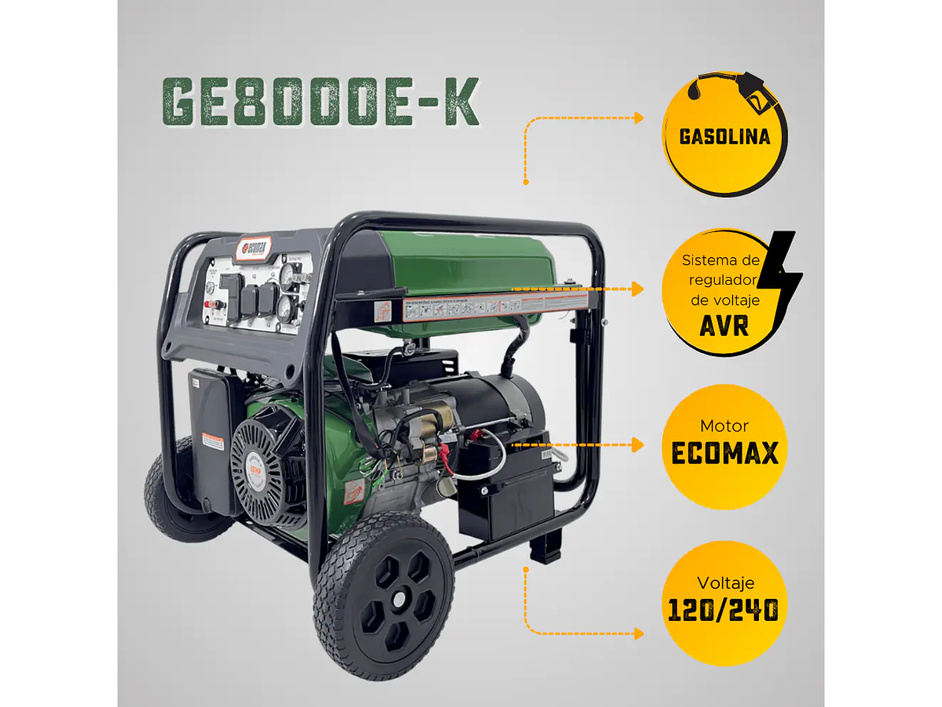 Planta Eléctrica Gasolina 8kVA, 8000W Ecomax GE8000E-K - Foto 6 | aztools.co