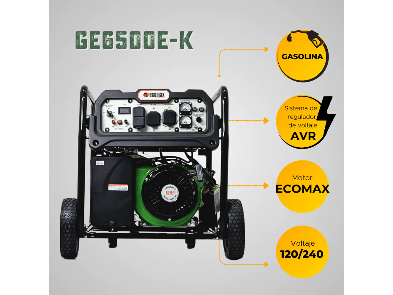 Planta Eléctrica Gasolina 7kVA, 7000W Ecomax GE6500E-K  - Foto 8 | aztools.co