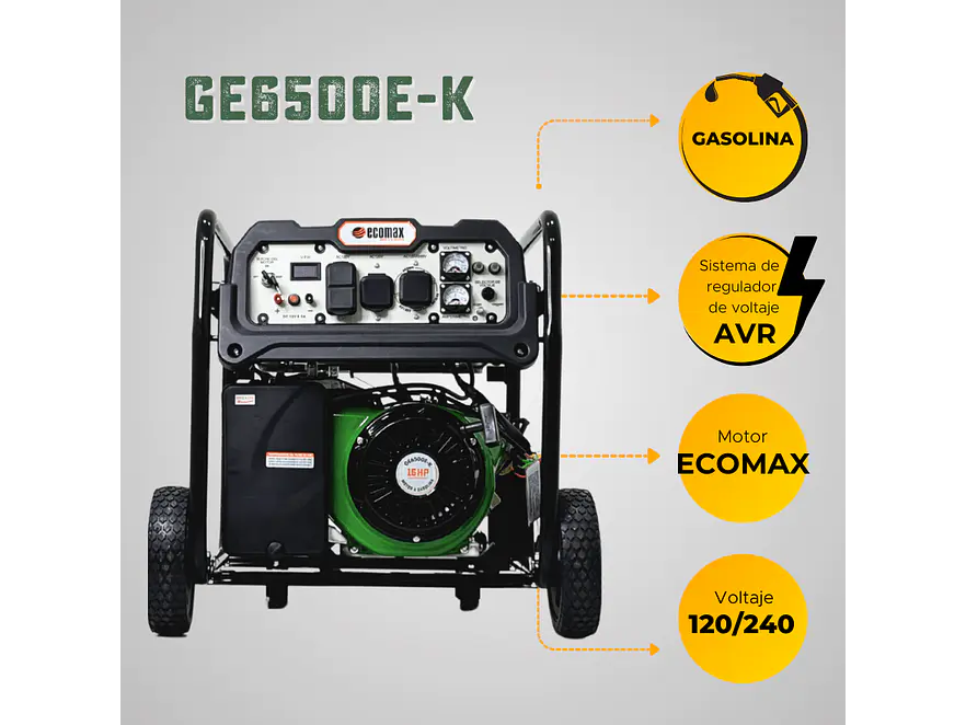 Planta Eléctrica Gasolina 7kVA, 7000W Ecomax GE6500E-K  - Foto 8 | aztools.co