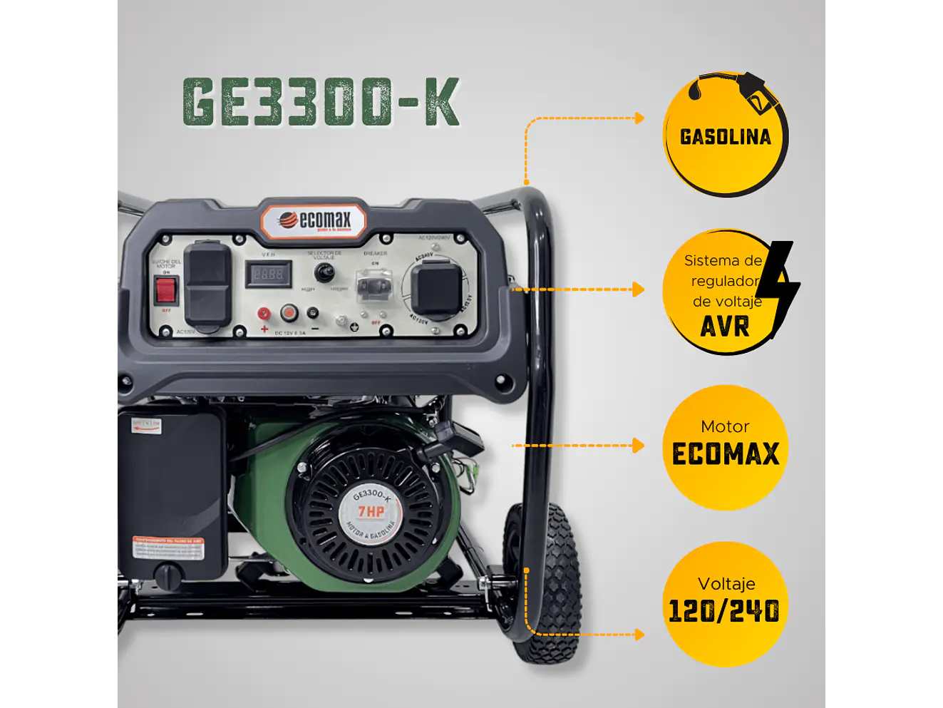 Planta Eléctrica Gasolina 3.2 kVA, 3200W Ecomax GE3300-K  - Foto 6 | aztools.co