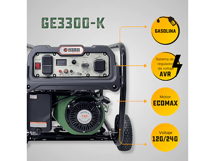 Planta Eléctrica Gasolina 3.2 kVA, 3200W Ecomax GE3300-K  - Foto 6 | aztools.co