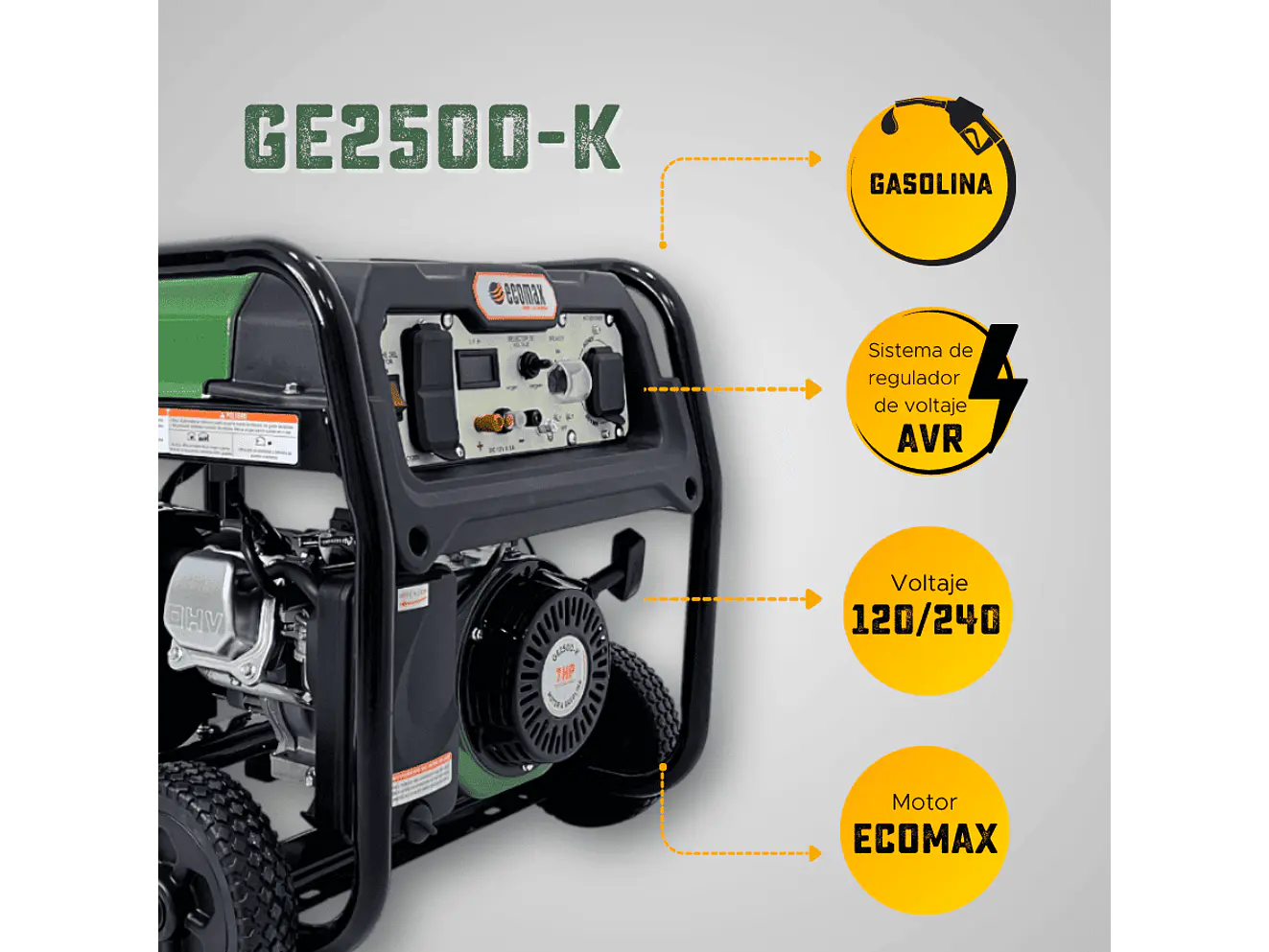 Planta Eléctrica Gasolina 2.4 kVA, 2400W Ecomax GE2500-K   - Foto 8 | aztools.co
